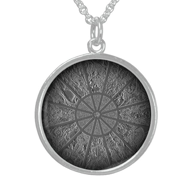 Zodiac Wheel Embossed Locket Sterling Silver Necklace (Front)