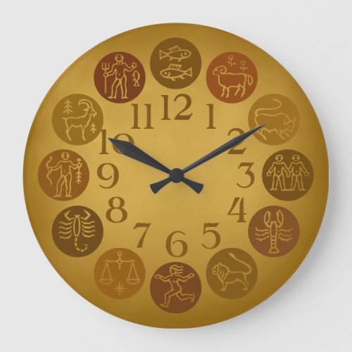 Zodiac Wheel Horoscope Signs Warm Gold Large Clock