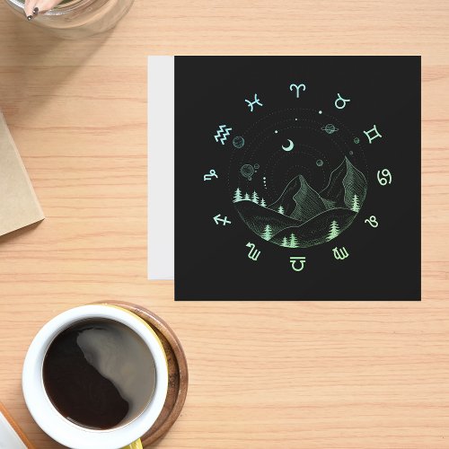 Zodiac Wheel Mountain Landscape Square Greeting  Card