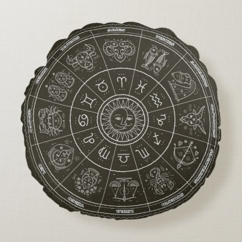 Zodiac Wheel Round Pillow