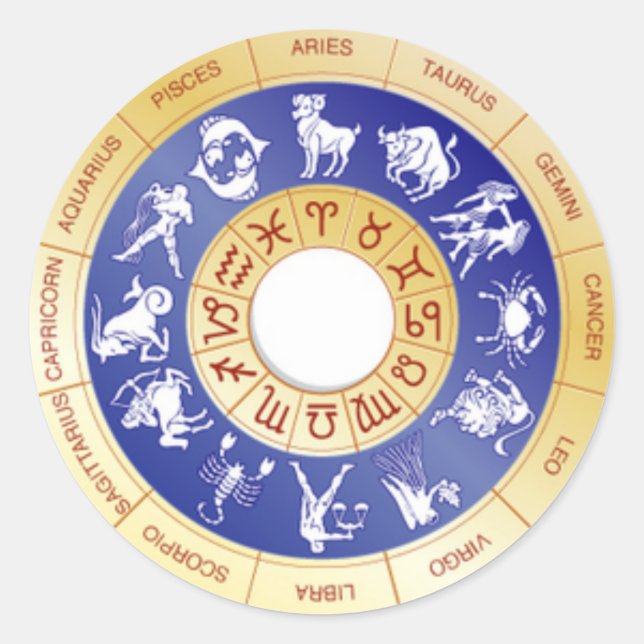 Zodiac Wheel, Western Classic Round Sticker (Front)