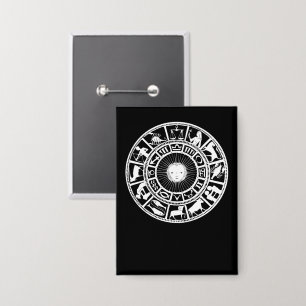 Zodiac Wheel with Sun and Astrology Symbols Button