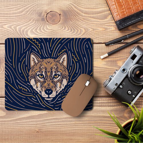 Zodiac Wolf Portrait  Hand_drawn Wolf Mousepad 