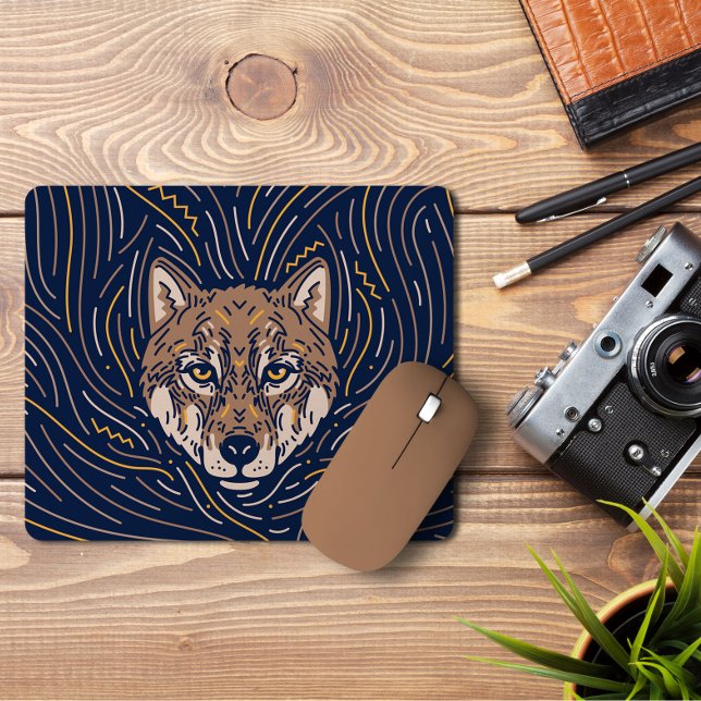 Zodiac Wolf Portrait | Hand-drawn Wolf Mousepad 
