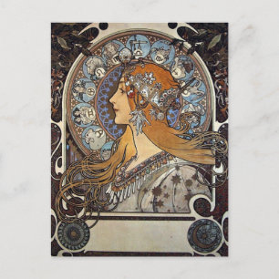 Zodiac Woman by Alphonse Mucha – Art Nouveau Postcard
