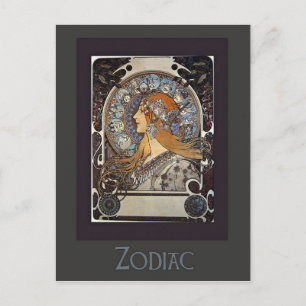 Zodiac Woman by Alphonse Mucha – Vintage Art Postcard