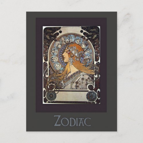 Zodiac Woman by Alphonse Mucha  Vintage Art  Postcard