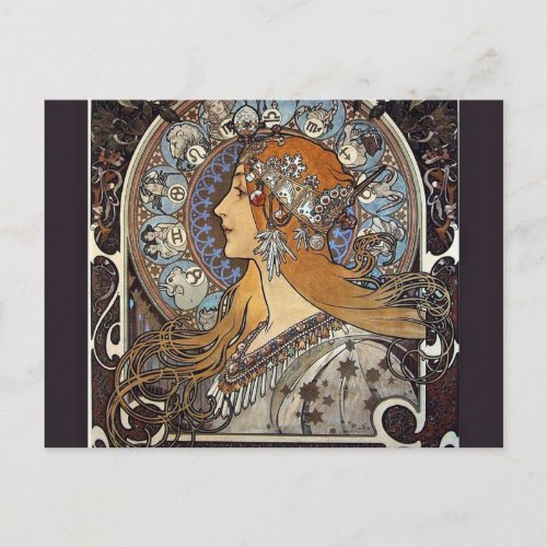 Zodiac Woman by Alphonse Mucha  Vintage Art Postcard