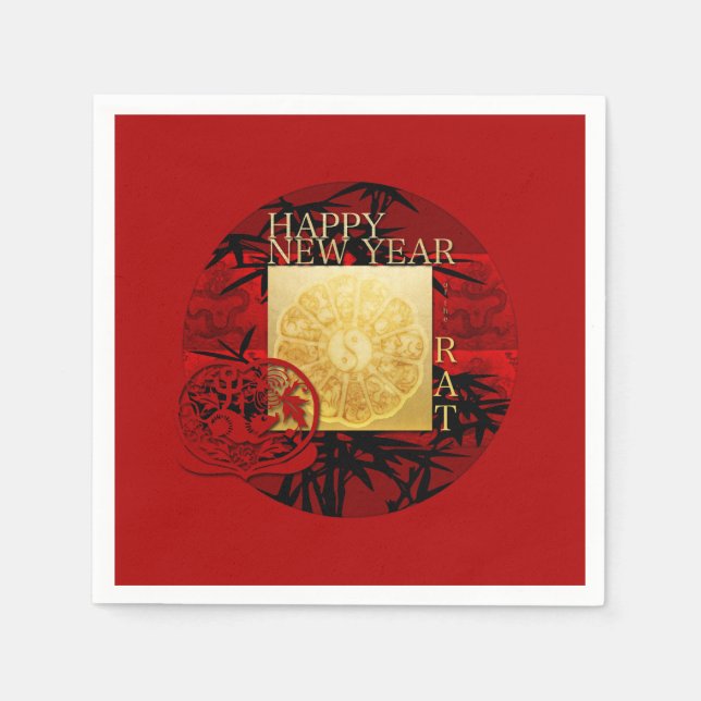 Zodiac Yin Yang Bamboo Chinese Rat Year 2020 PN Napkins (Front)