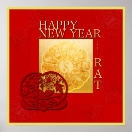 Zodiac Yin Yang Rat Papercut Chinese Year 2020 SqP Poster