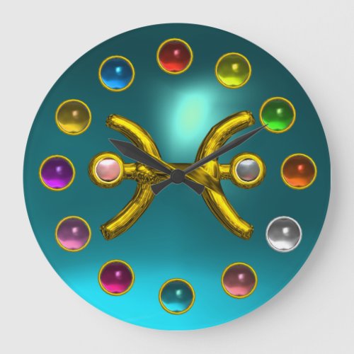 ZODIACAL SIGN PISCES PRINTED 3D COLORFUL GEMSTONES LARGE CLOCK