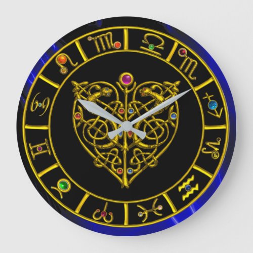 ZODIACAL SIGNS IN BLUEGOLD ASTRAL HEART Astrology Large Clock