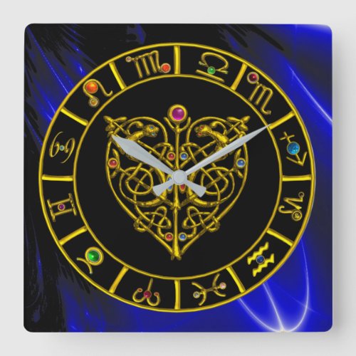 ZODIACAL SIGNS IN BLUEGOLD ASTRAL HEART Astrology Square Wall Clock