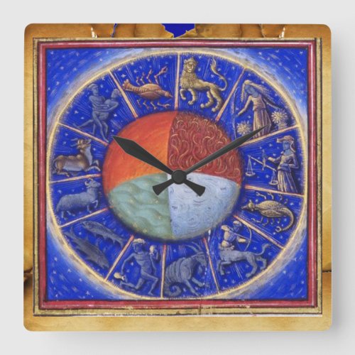 ZODIACAL SIGNS WITH FOUR ELEMENTS SQUARE WALL CLOCK