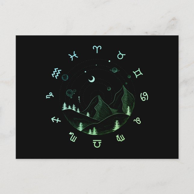 Zodiace Wheel Mountain Landscape Postcard (Front)