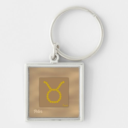 Zodiak symbol taurus on brown keychain with name