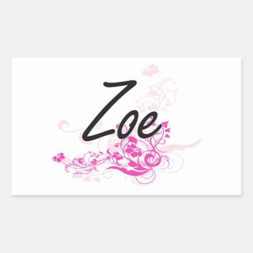 Zoe Artistic Name Design with Flowers Rectangular Sticker