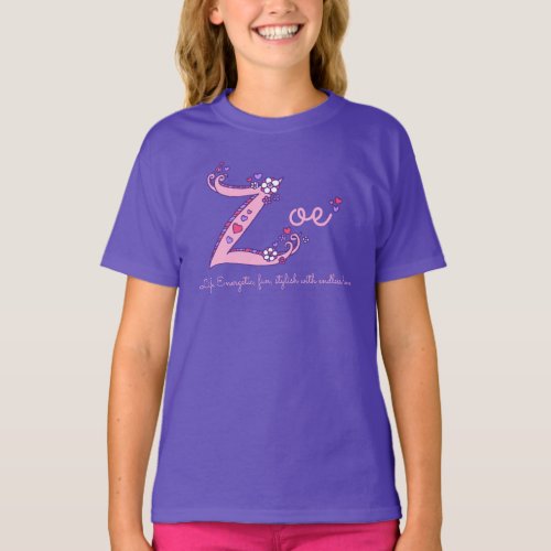 Zoe girls Z name meaning custom tee