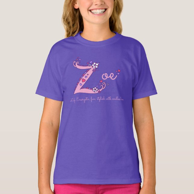 Zoe girls Z name meaning custom tee (Front)