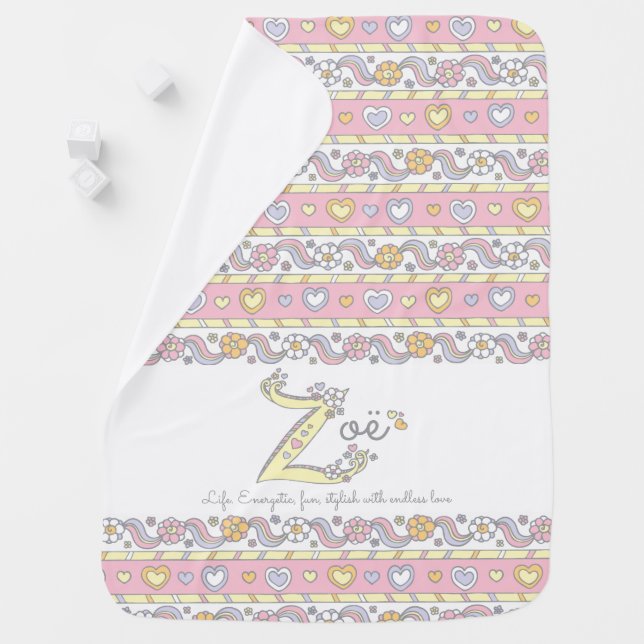 Zoe name and meaning hearts baby blanket (In Situ)