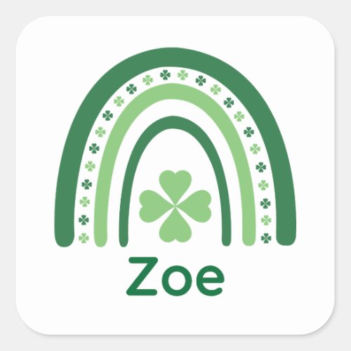 Zoe Name Clover Boho Rainbow Square Sticker