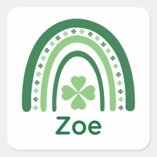 Zoe Name Clover Boho Rainbow Square Sticker