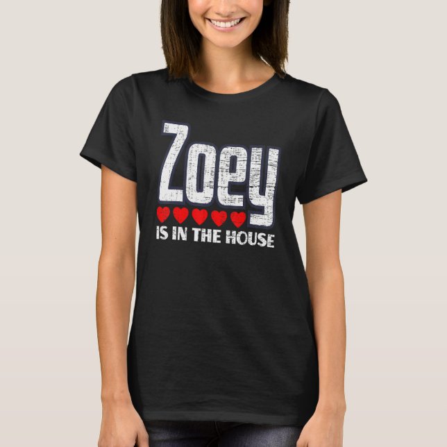 Zoey Is In The House Retro Hearts First Name Love  T-Shirt (Front)