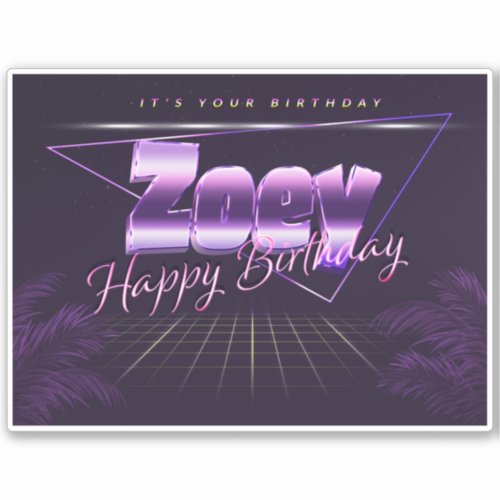 Zoey Name First name lila retro Sticker Birthday