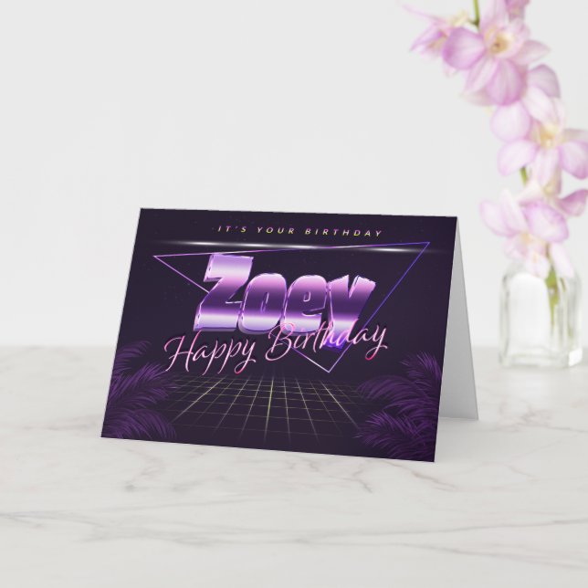 Zoey Name First Name pura retro card Birthday (Orchid)