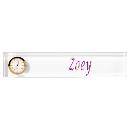 Zoey Name Logo Desk Name Plate With Clock