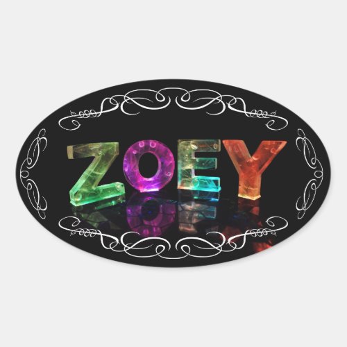 Zoey  _ The Name Zoey in 3D Lights Photograph Oval Sticker