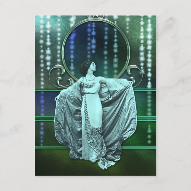 Zohara: Art Deco Woman in Aqua & Green Postcard (Front)