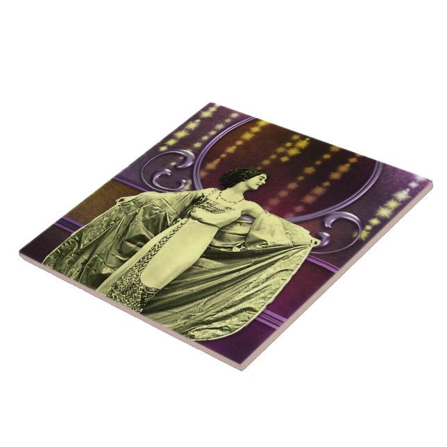 ZOHARA: Art Deco Woman in Yellow and Plum Tile (Side)
