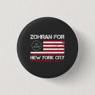 Zohran Mamdani for NYC Mayor with US Flag Button