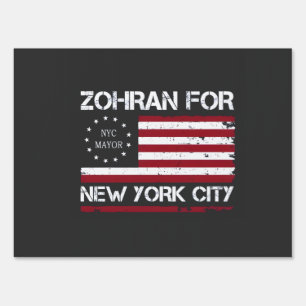 Zohran Mamdani for NYC Mayor with US Flag Sign