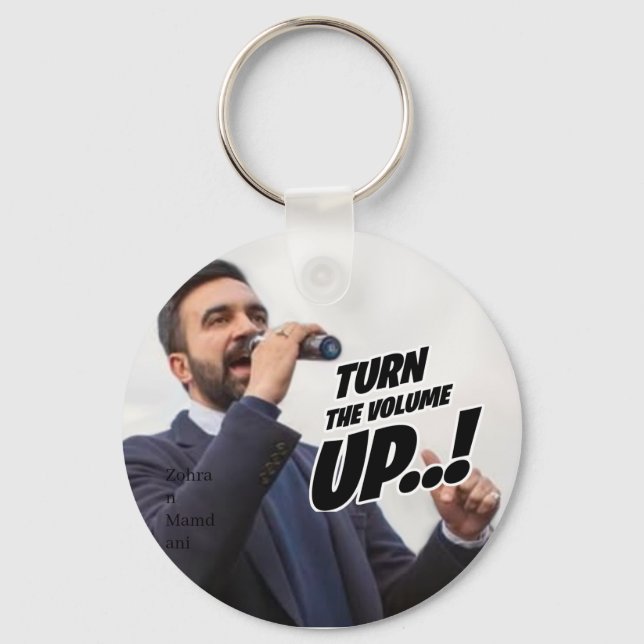 Zohran Mamdani - Turn the Volume Up Keychain (Front)