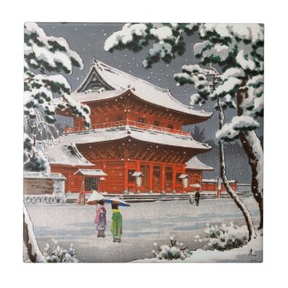 Zojoji Temple in Snow Tsuchiya Koitsu winter scene Ceramic Tile