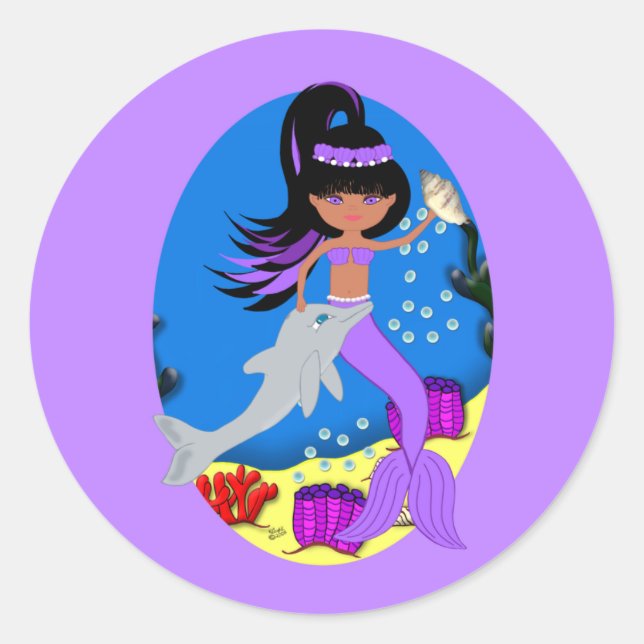 Zola the Purple Mermaid and Dolphin Sticker (Front)
