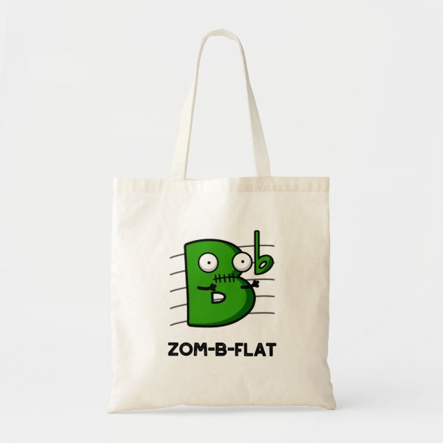 Zom-B-Flat Funny Halloween Zombie Music Pun Tote Bag (Front)