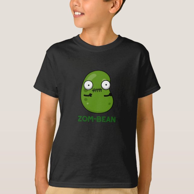 Zom-bean Funny Halloween Zombie Bean Pun Dark BG T-Shirt (Front)