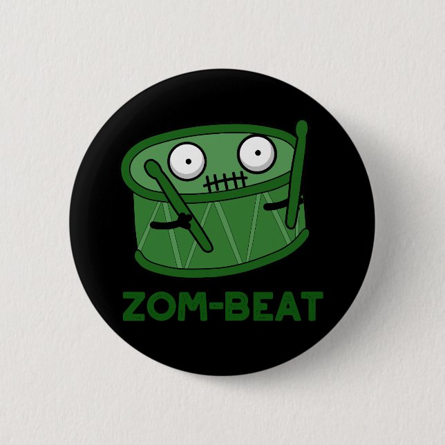Zom-beat Funny Halloween Zombie Drum Pun Dark BG Button (Front)