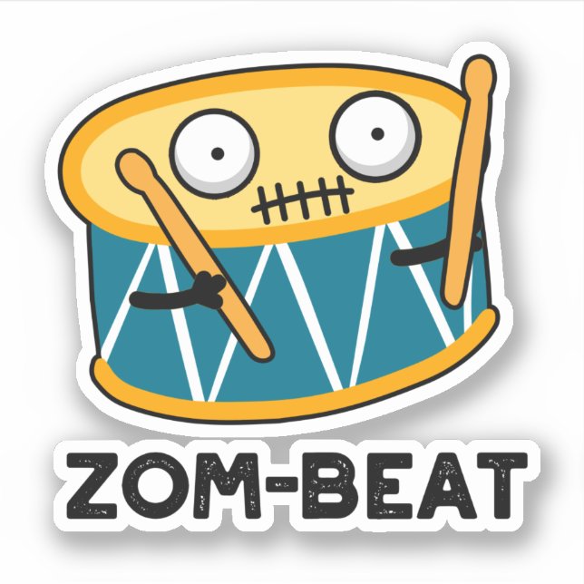 Zom-beat Funny Halloween Zombie Drum Pun  Sticker (Front)