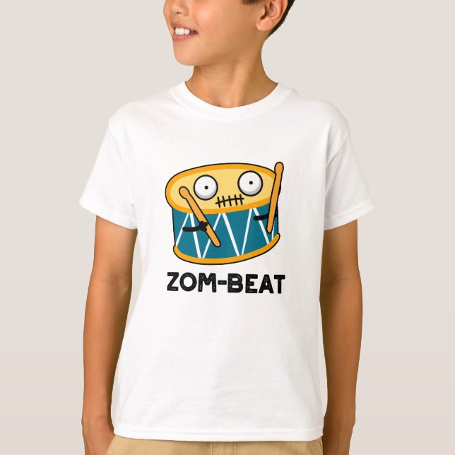 Zom-beat Funny Halloween Zombie Drum Pun  T-Shirt (Front)