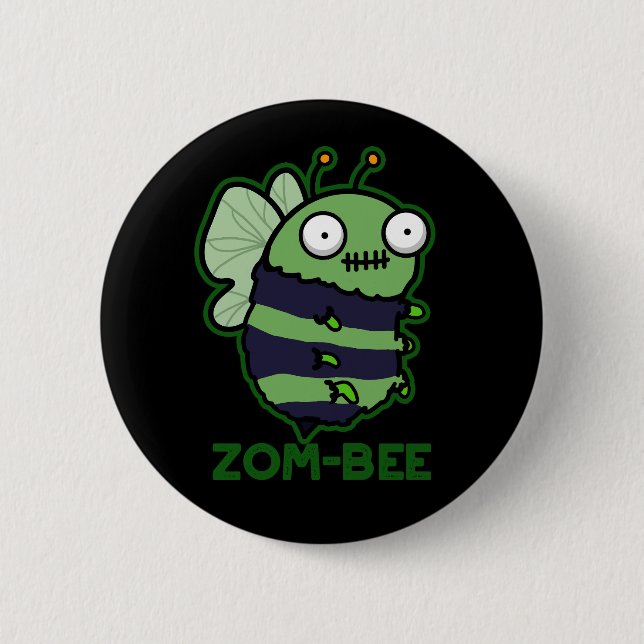Zom-bee Funny Halloween Zombie Bee Pun Dark BG Button (Front)