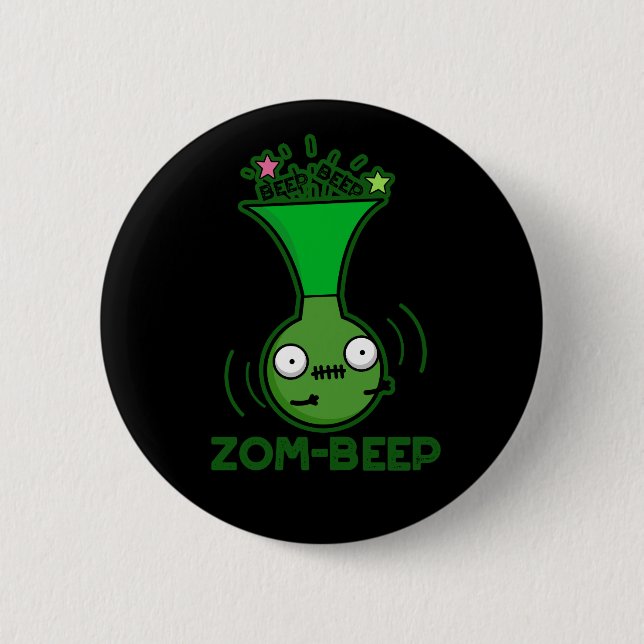 Zom-beep Funny Zombie Honker Pun Dark BG Button (Front)