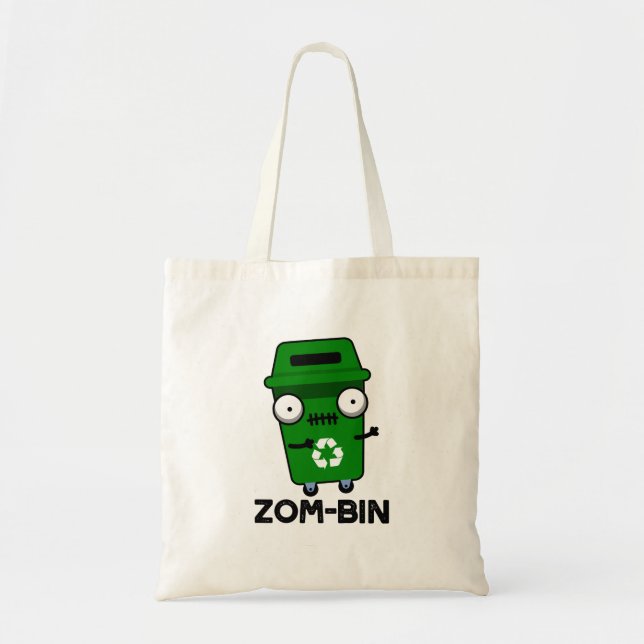Zom-bin Funny Halloween Zombie Trash Bin Pun Tote Bag (Front)