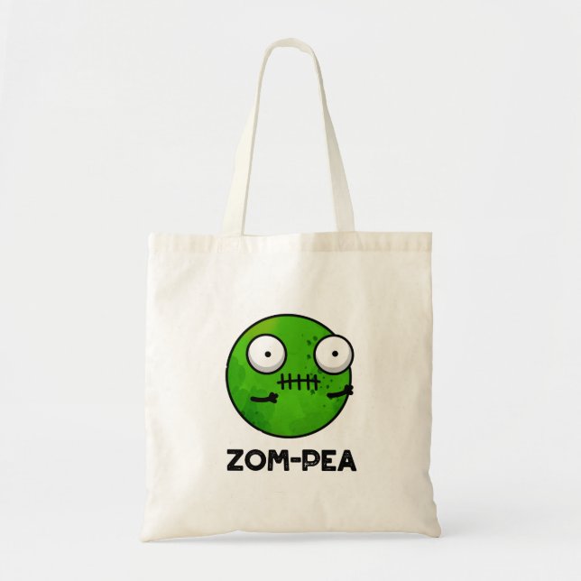 Zom-pea Funny Halloween Zombie Pea Pun Tote Bag (Front)