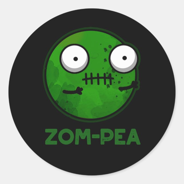 Zom-pea Funny Zombie Pea Pun Dark BG Classic Round Sticker (Front)