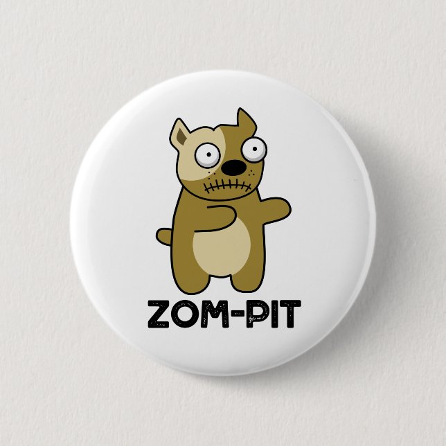 Zom-pit Funny Halloween Zombie Pit Bull Pun  Button (Front)