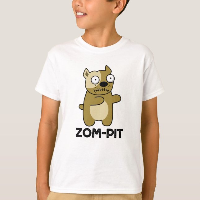 Zom-pit Funny Halloween Zombie Pit Bull Pun  T-Shirt (Front)